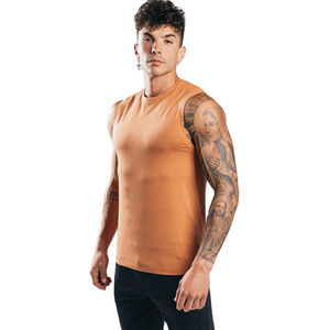Camiseta sin mangas premium para hombre con cuello en V, talla grande, ligera, lavada, para gimnasio, con tela que absorbe la humedad, color bronceado. - Product Image 3