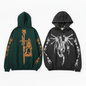 Sweat à capuche décontracté pour homme en coton 100% avec imprimé de dessin animé de dragon, style streetwear classique, effet délavé - Product Image 2