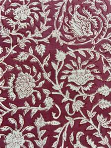 Tissu en coton imprimé à la main à motifs floraux marron et blanc, motif traditionnel indien de vigne - Product Image 2