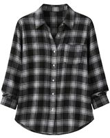 Chemise boutonnée oversize à carreaux pour femme, noire et grise, à manches longues, en flanelle décontractée, tunique douce pour l'hiver, vente en gros