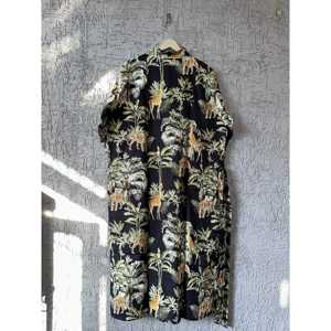 Robe kimono en coton imprimé à la main, motif floral Forêt Noire, tissu tissé - Product Image 5