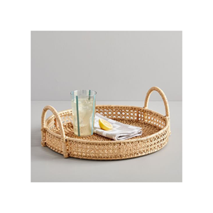 NATURAL ROUND RATTAN TRAY/ Rattan Hand Woven Round High <b>Wall</b> Severing Tray Food Storage <b>Plate</b> for Breakfast, Drinks - Product Image 2