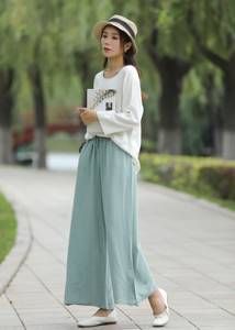 Pantalon ample rétro décontracté en coton et lin à cinq points Long décontracté printemps et été pantalon droit petit pantalon à jambes larges - Product Image 5