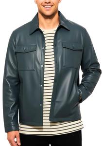 Veste en cuir véritable pour homme avec deux poches poitrine, boutonnée, décontractée, style streetwear - Product Image 4