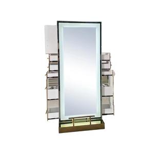 Miroir de Salon Moderne en Acier Inoxydable Doré, Meuble Double Face pour Coiffeur, Station de Coiffage Commerciale Non Pliable - Product Image 2