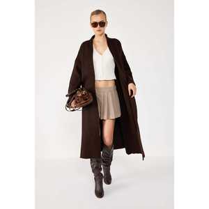 Casual Chic Brown <b>Long</b> <b>Cardigan</b> <b>Crocheted</b> and Jacquard Decorated with Buttons Winter Wool Spring Acrylic for Autumn Season - Product Image 4