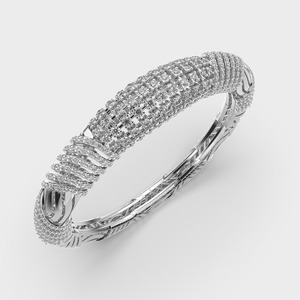 IGI Certified Lab Grown Round Diamond Pavé Dome Bangle <b>Bracelet</b> in <b>Solid</b> 925 Sterling <b>Silver</b> - Product Image 3