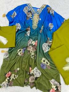 Fiesta y boda Chinon Seda Bordado pesado e impresión digital con caftán de trabajo de espejo real y pantalón de seda de mantequilla pesada - Product Image 6