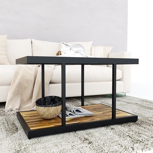 Industrial Design 2-Tier <b>Sofa</b> <b>Table</b> 80x50x46cm Tram Wood and Iron Frame Living Room Furniture-Model TT68139 - Product Image 3