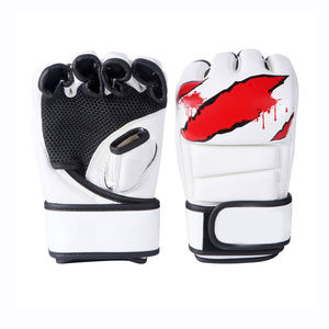 Gants d'entraînement MMA personnalisés de 12 oz, rouge et noir, sans doigts, rembourrés aux jointures, respirants, fermeture à boucle et crochet, paume large, sangle de poignet - Product Image 4