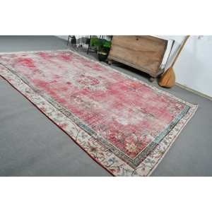 พรมตุรกีโบราณพื้นที่ขนาดใหญ่6.1 x 9.5ft คลาสสิกสีแดงสีเบจแอบสแตรกต์วัสดุขนสัตว์ยางขนาด10มม. สำหรับตกแต่งห้องโถง - Product Image 5