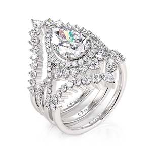 Ensemble de bagues de fiançailles et d'éternité Jeulia Halo avec diamant taille poire, 3 pièces, en argent sterling - Product Image 2