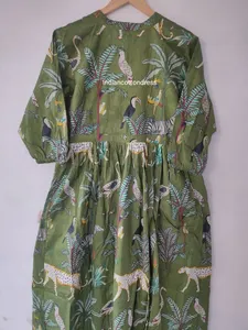 Export Quality Block Floral Printed Cotton Long Maxi <b>Dress</b> for <b>All</b> Occasion Wear From Indian Exporter - Product Image 2