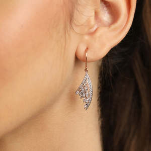 NOVAMART Fine 925 Sterling <b>Silver</b> <b>Drop</b> <b>Earrings</b> with Lily and Feather Design Geometric Pearl Diamond for Wedding Party or Gift W - Product Image 5