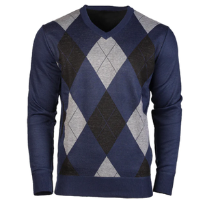 Col en V Pull tricoté de qualité supérieure Pull surdimensionné à manches longues Argyle pour hommes Logo personnalisé Respirant Casual Streetwear pour hommes - Product Image 1