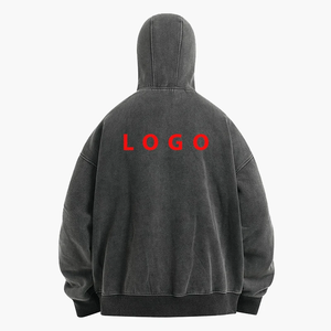 Sweat à capuche en molleton français personnalisé 400 450 500 Gsm lourd 100% coton molleton français délavé à l'acide basique - Product Image 2