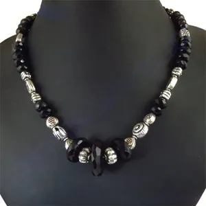 Collier tendance pour femme en argent sterling 925 plaqué or rose avec perles d'onyx noir, bijou cadeau - Product Image 3