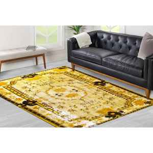 Tapis turc jaune : motif médaillon vintage, imprimé en 3D, tapis fin non tissé - Product Image 1