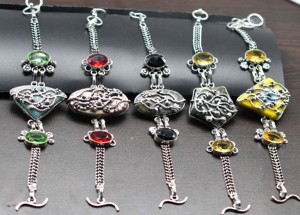 Unisex Multi-Gemstone Chunky <b>Silver</b> Plated Brass Vintage <b>Bracelet</b> Natural Assorted Crystal <b>Bangles</b> Jewelry Fashionable - Product Image 4