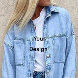 2023 printemps femmes manteaux femmes Denim jeans chemises dame décontracté mode vêtements d'extérieur Denim LOGO plaine Denim chemises en gros de BD - Product Image 2