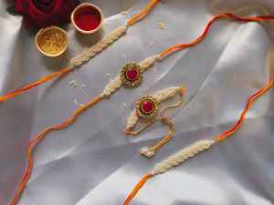 Rakhi Thread Adjustable Hand <b>Bracelet</b> With Kundan Work Indian Gold Plated Rakhi Set for Bhaiya and Bhabhi Raksha Bandhan Gift - Product Image 3