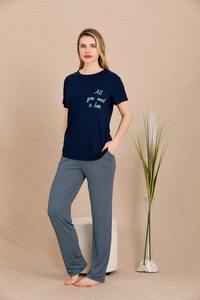 Pijamas de Mujer de Textil Turco de Lujo, Conjunto de Camisón Transpirable de Tela Viscosa, Manga Larga, Estampado, Ropa de Dormir de Calidad Turca - Product Image 4