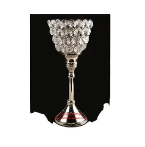 Crystal Candle Holder Pillar for Living Room Decoration Silver Finished Table Centerpiece Lighting Handmade Candle Holder