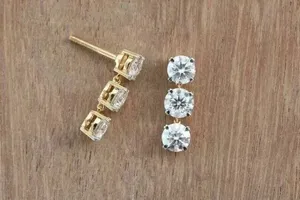 <b>Sterling</b> <b>Silver</b> 14K Gold Plated 2 Ct Oval Cut Moissanite Diamond Luxury Bezel <b>Set</b> <b>Stud</b> <b>Earrings</b> - Product Image 3