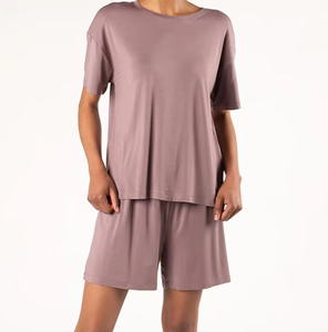 Women Lounge Short Set Bamboo Spandex <b>Summer</b> <b>Pyjamas</b> Solid Color Sleepwear <b>for</b> Women - Product Image 4