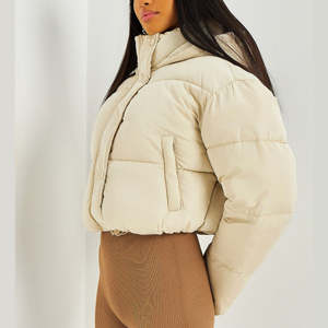 <b>Women's</b> Reversible Cropped Puffer Jacket <b>Winter</b> Zip-up <b>Padded</b> <b>Coat</b> XL Polyester Outwear Fashion Crop Puffer Jacket Sheep Skin - Product Image 2
