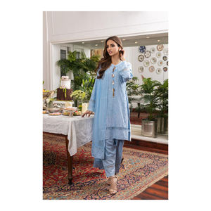 Tenue de soirée tendance vêtements indiens pakistanais costume de pelouse 3 pièces célèbre robe asiatique pour dames - Product Image 3