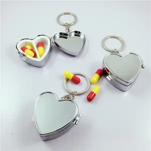 LOGO Custom metal Round Heart Pill Box Keychain Two/Three Grid Medicine Holder Pill Case Container Storage Box Organizer Keyring