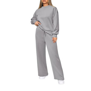Best Ladies Tracksuits Set Cotton Fleece OEM Custom Female Training Sports Wear Two Piece Jogging Suit Pullover Crop Tracksuit - Product Image 5