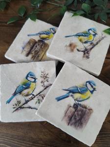 Sous-verres en marbre bleu britannique, décoration rustique pour la maison, oiseau de jardin - Product Image 4