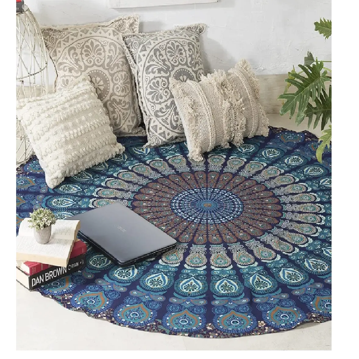 Indian Mandala Yin Yang Roundie Hippie Beach Towel Throw Handmade Circle Yoga Mat Rug Bedspread Cotton Wall Hanging Tapestry