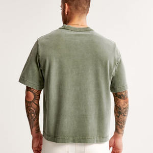 Camiseta de gran tamaño con lavado ácido para hombre con logotipo personalizado Camiseta de alto rendimiento 100% algodón con lavado corto - Product Image 2