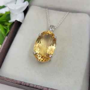 Pendentif ovale en citrine et argent sterling, pierre de naissance de novembre, bijoux élégants de haute qualité pour enfants et femmes, cadeau, collier tendance - Product Image 5