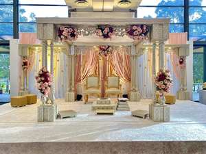 Gran oro blanco fibra boda Mandap Malasia gran grasa Tamilian matrimonio Mandaps decoración Venta caliente evento redondo Mandapam EE. UU. - Product Image 2