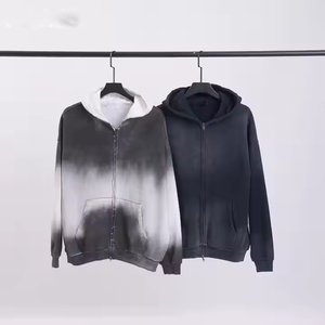 Sweat à capuche zippé pour homme, style streetwear vintage, délavé effet soleil, 100% coton molletonné/éponge française, séchage rapide, respirant, hiver - Product Image 5