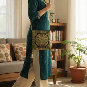 Sac bandoulière bohème Nayra Banarasi en soie, à sangle unique, élégant pour femme, avec fermeture éclair, en cuir véritable et PU, pour l'été, l'hiver et l'automne - Product Image 6