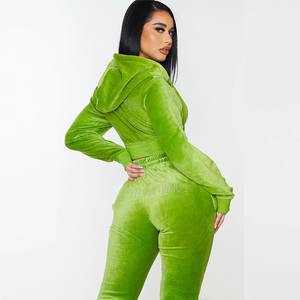 Costume pantalon en velours brodé personnalisé pour femmes Vente en gros Jogging pour femmes Sweat-shirt court Sweats à capuche en velours Survêtement en velours - Product Image 2