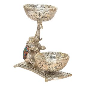Bol à fruits secs en métal en forme d'éléphant, pièce maîtresse, polissage argenté, décoration d'intérieur et cadeau (hauteur 8 pouces) - Product Image 3