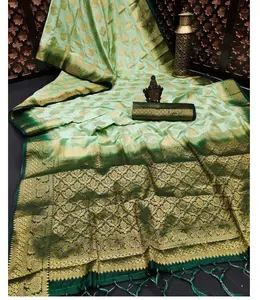 Dola İpek jakarlı saree bluz kadın giyim bayan parti festivali günlük giyim yumuşak pamuk ipek sari toptan düşük fiyat