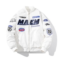 Veste en cuir PU à capuche unisexe pour l'hiver, style baseball et varsity, avec logo sur le devant, broderie personnalisable, coupe confortable, streetwear