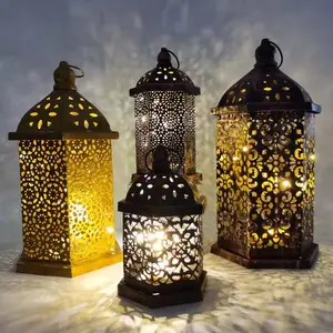 Retro Moroccan Iron Art Wind Lamp Candle Hollow-Out Lantern Metal Decoration For Eid Party Decoration