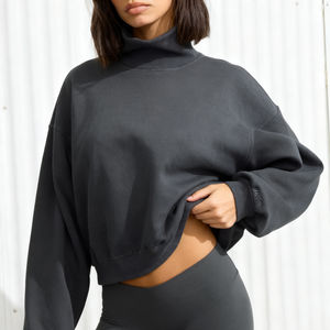 2026 High Quality Custom Casual Heavyweight Cotton Fleece Applique Embroidery Women <b>Mock</b> Neck Sweatshirt - Product Image 1