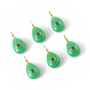 Chrysoprase verte naturelle poire pierre précieuse faite à la main 925 argent plaqué or Double pierre lâche incrustation mode pendentif bijoux à breloques - Product Image 4