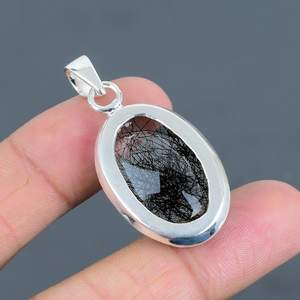 ขายดีที่สุด925จี้เงินแท้ดีไซน์เนอร์สีดำธรรมชาติเป็นเหลี่ยมเพชรพลอยประดับอัญมณีสีทึบขายส่งสำหรับผู้หญิง - Product Image 2