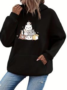 เสื้อกันหนาวมีฮู้ดพิมพ์ลายแมวการ์ตูนอบอุ่นและแปลกๆน่ารักทนทานฤดูใบไม้ร่วงและฤดูหนาว - Product Image 3