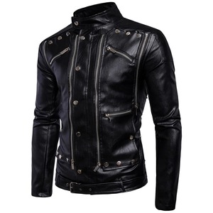 Chaqueta de cuero para hombre con muchas cremalleras, abrigo de cuero para hombre, chaqueta de cuero para motorista, chaqueta para motocicleta, chaqueta para hombre - Product Image 3